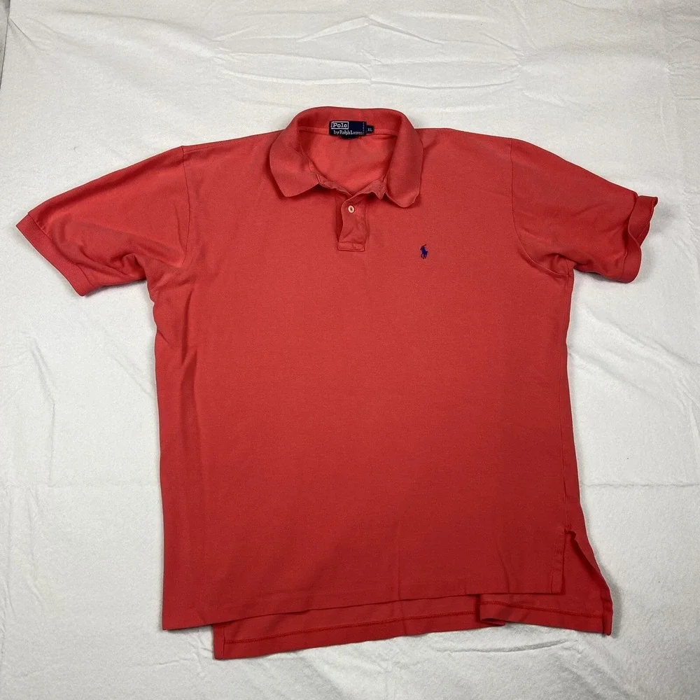 VTG Polo Ralph Lauren Polo Shirt Red Cotton Short Sleeve Blue‎ Pony Men SIze XL